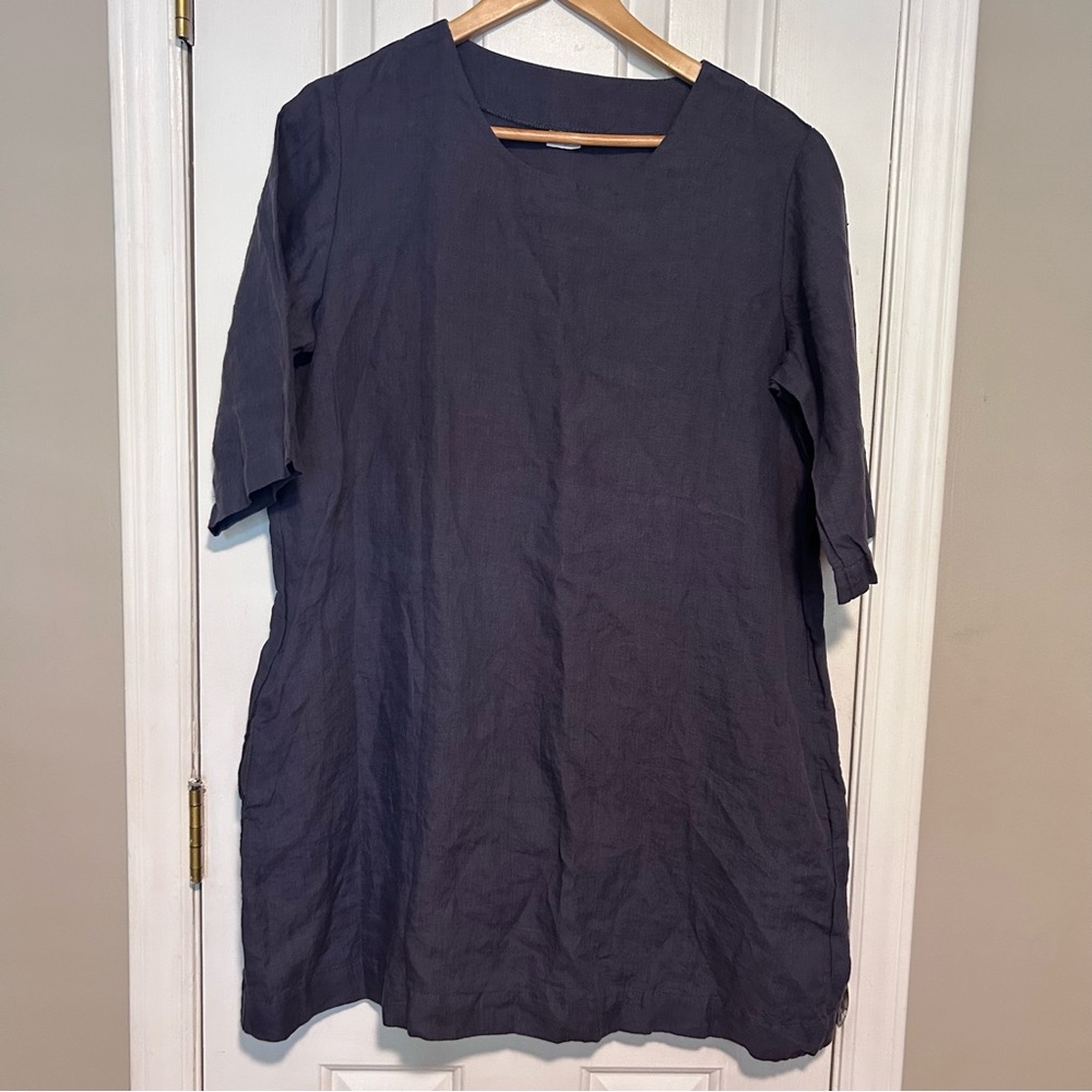 Len.Ok Linen Dress | Plum Purple 100% Linen Shift with Pockets! | Size Medium